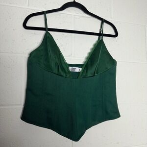 Tiger Mist Green Lace Trim Satin Corset Cami Top Size L